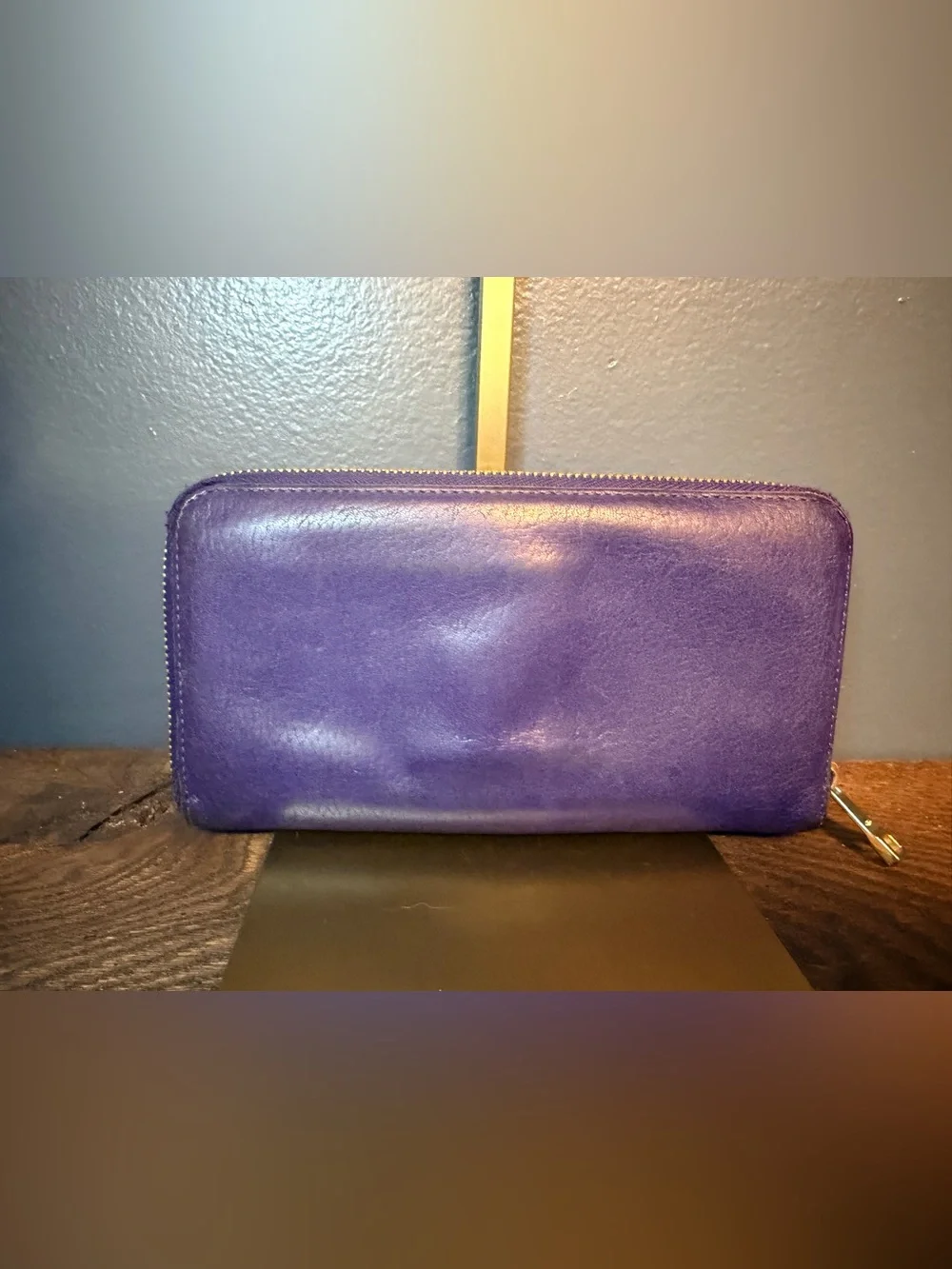 Chloe Purple Drew Leather Wallet with Gold Chain Accent